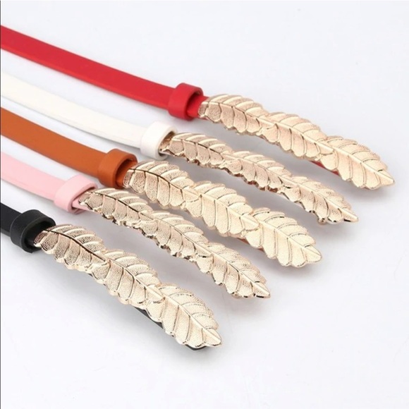 PU Leather Gold Leaf Belt Set of 3 - Picture 5 of 7